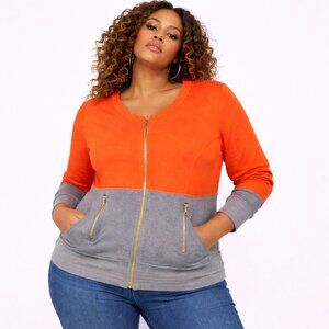 Ashley Sport Plus Size Colorblock Zip-Up Sweatshirt Jacket Orange Gray Size 14/1